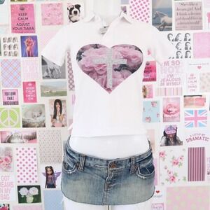 y2k izod floral heart cross graphic polo shirt size XS/S